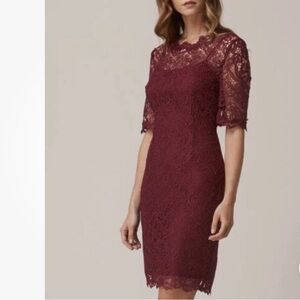 L. K. Bennett Sasha Burgundy Lace Short Sleeve Sheath Dress Size 4